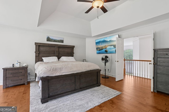 2009 Mclain Rd NW, Acworth, GA 30101 - bedroom featuring wood finished floors, a raised ceiling, and ceiling fan