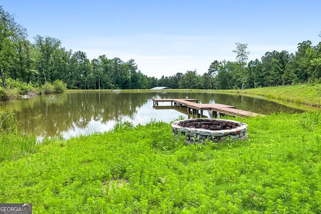 735 Firetower Rd, Thomaston, GA 30286 - dock featuring a water view, an outdoor fire pit, and a wooded view