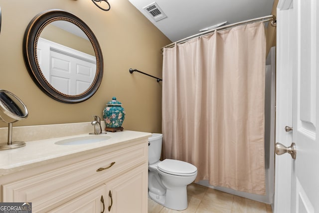 735 Firetower Rd, Thomaston, GA 30286 - bathroom with vanity, tile patterned flooring, and curtained shower