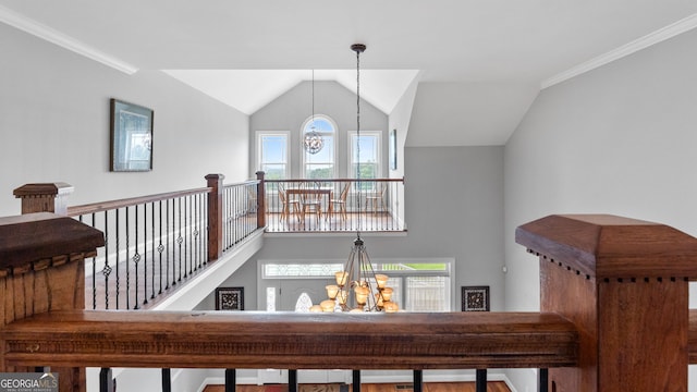 735 Firetower Rd, Thomaston, GA 30286 - stairs featuring a chandelier and high vaulted ceiling