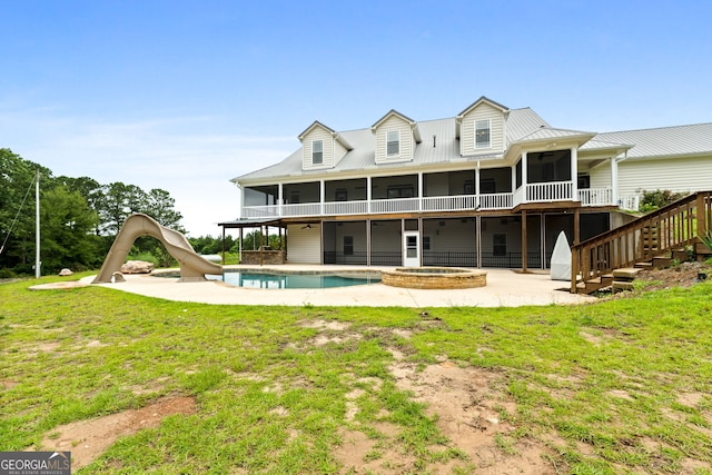 735 Firetower Rd, Thomaston, GA 30286 - rear view of house with a sunroom, ceiling fan, stairs, and a patio area