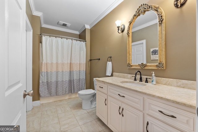 735 Firetower Rd, Thomaston, GA 30286 - bathroom with vanity, ornamental molding, a shower with curtain, and tile patterned flooring