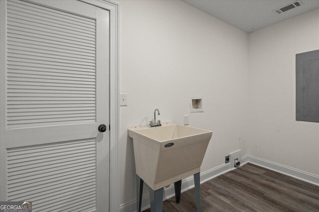 85 Geralds Pt, Wedowee, AL 36278 - laundry area featuring hookup for a washing machine, electric panel, electric dryer hookup, and dark wood-style floors