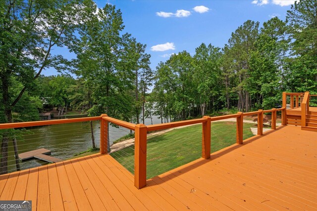 85 Geralds Pt, Wedowee, AL 36278 - wooden terrace with a yard, view of wooded area, and a water view