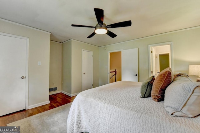 595 Glenforest Rd, Sandy Springs, GA 30328 - bedroom featuring wood finished floors, crown molding, and ceiling fan