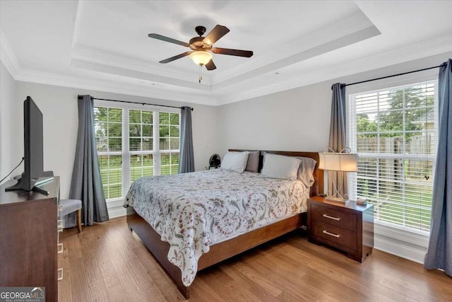 6 Majestic Oaks Way NE, Rome, GA 30165 - bedroom with a raised ceiling, light wood-style flooring, crown molding, and ceiling fan