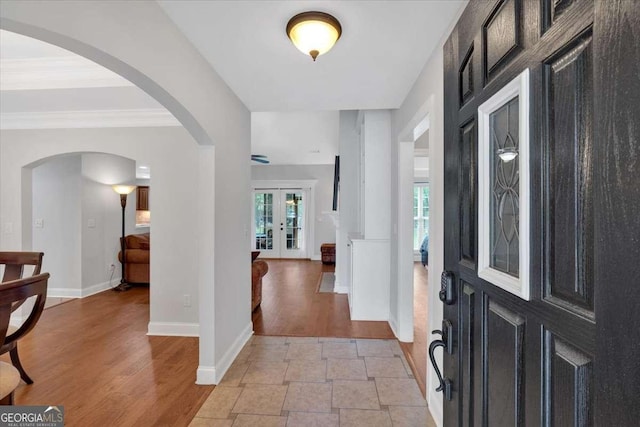 6 Majestic Oaks Way NE, Rome, GA 30165 - foyer entrance with french doors, light wood-type flooring, and arched walkways