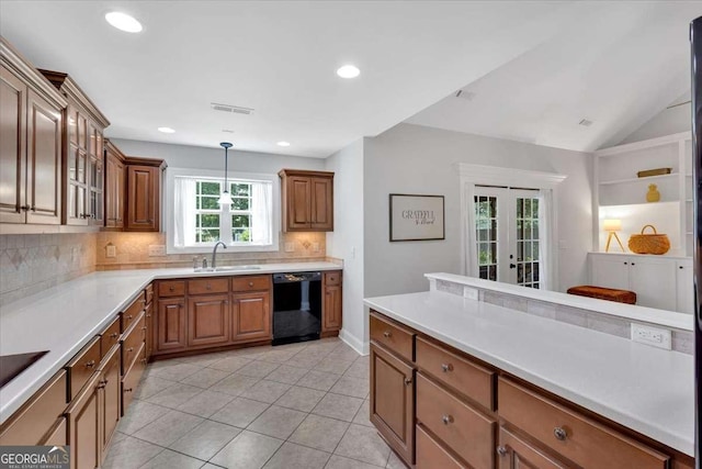 6 Majestic Oaks Way NE, Rome, GA 30165 - kitchen with black appliances, tasteful backsplash, french doors, brown cabinets, and recessed lighting