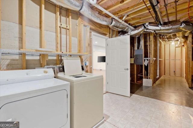 411 Hickory Fairway Ct, Woodstock, GA 30188 - laundry area featuring washing machine and dryer and electric panel