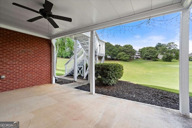 411 Hickory Fairway Ct, Woodstock, GA 30188 - view of patio / terrace featuring stairs and a ceiling fan