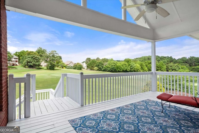 411 Hickory Fairway Ct, Woodstock, GA 30188 - deck featuring a ceiling fan and a yard