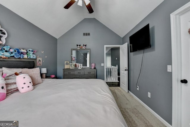 1811 Alberta Ln, Winder, GA 30680 - carpeted bedroom featuring vaulted ceiling and ceiling fan