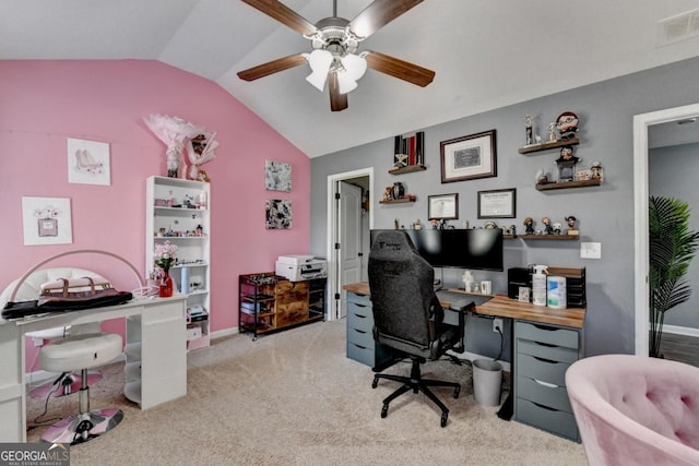 1811 Alberta Ln, Winder, GA 30680 - office space featuring a ceiling fan, vaulted ceiling, and carpet