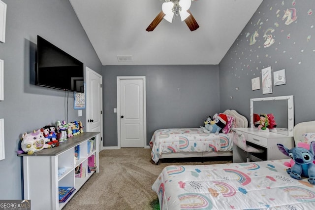 1811 Alberta Ln, Winder, GA 30680 - carpeted bedroom with vaulted ceiling and a ceiling fan