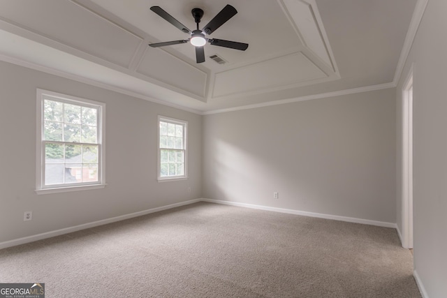 5674 Mountain Cres, Stone Mountain, GA 30087 - carpeted spare room with a ceiling fan, a raised ceiling, and crown molding