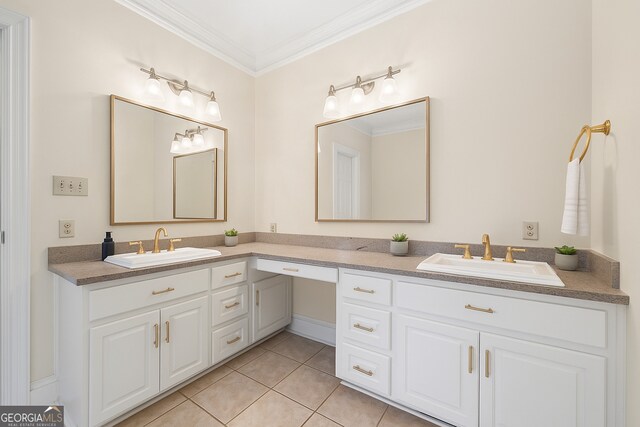 152 Lace Field Ln, Lavonia, GA 30553 - full bathroom featuring double vanity, tile patterned floors, and ornamental molding