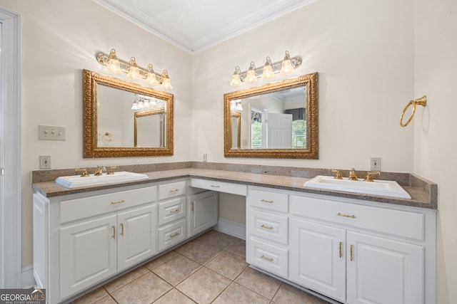 152 Lace Field Ln, Lavonia, GA 30553 - bathroom featuring double vanity, crown molding, and tile patterned floors
