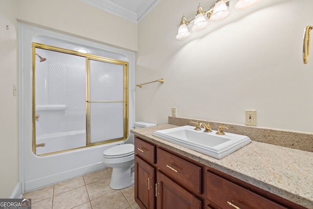 152 Lace Field Ln, Lavonia, GA 30553 - full bathroom featuring crown molding, vanity, tile patterned floors, and bath / shower combo with glass door