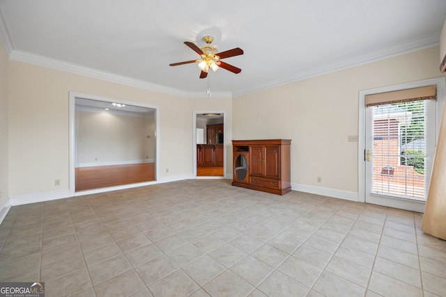 152 Lace Field Ln, Lavonia, GA 30553 - spare room with light tile patterned floors, a ceiling fan, and ornamental molding