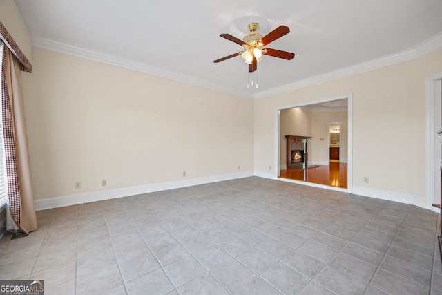 152 Lace Field Ln, Lavonia, GA 30553 - unfurnished room with ornamental molding, a ceiling fan, and light tile patterned floors