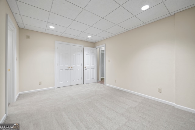 152 Lace Field Ln, Lavonia, GA 30553 - unfurnished bedroom featuring carpet, a drop ceiling, a closet, and recessed lighting