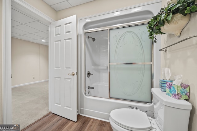 152 Lace Field Ln, Lavonia, GA 30553 - full bathroom featuring a paneled ceiling, enclosed tub / shower combo, and wood finished floors