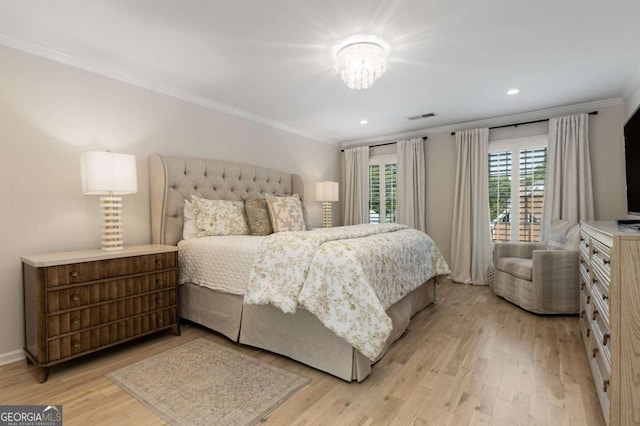 5414 Manteo Inlt, Peachtree Corners, GA 30092 - bedroom with crown molding, light wood-style flooring, and recessed lighting
