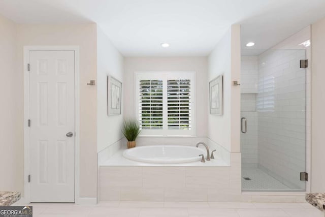 5414 Manteo Inlt, Peachtree Corners, GA 30092 - full bathroom with a garden tub, a shower stall, tile patterned floors, and recessed lighting