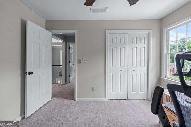 2864 Wyndcliff Ct, Marietta, GA 30066 - carpeted bedroom with a closet, multiple windows, an office area, and ceiling fan