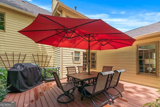 2864 Wyndcliff Ct, Marietta, GA 30066 - wooden deck featuring outdoor dining space and a grill