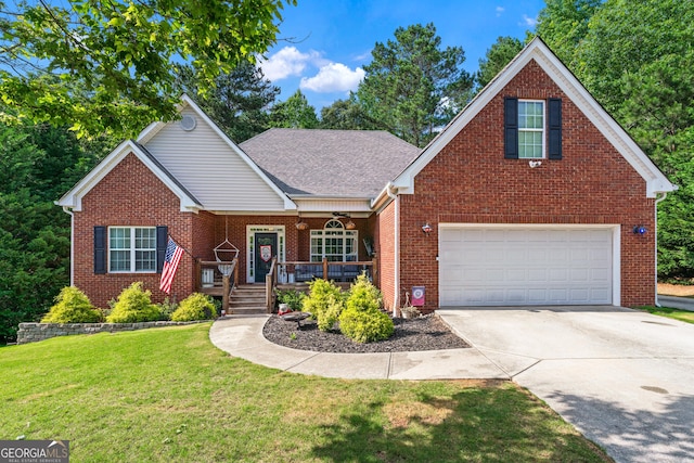 1436 Virginia Way, Monroe, GA 30655 - traditional-style house featuring concrete driveway, a porch, a front yard, a garage, and brick siding