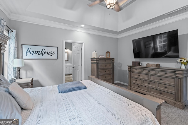 1436 Virginia Way, Monroe, GA 30655 - bedroom with ornamental molding, carpet flooring, ensuite bathroom, a ceiling fan, and recessed lighting