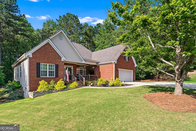 1436 Virginia Way, Monroe, GA 30655 - single story home featuring brick siding, covered porch, driveway, a front yard, and a garage