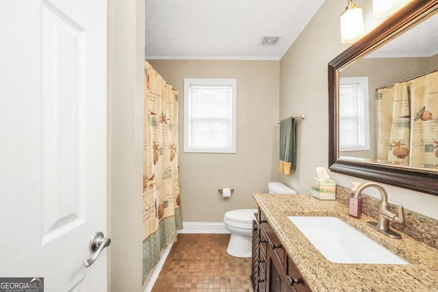 186 Ashley Dr, Mcdonough, GA 30252 - bathroom featuring vanity, a shower with curtain, and crown molding