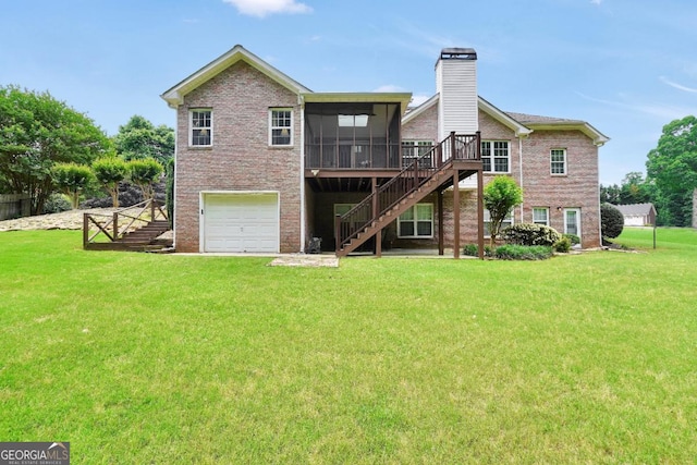 186 Ashley Dr, Mcdonough, GA 30252 - rear view of property featuring stairway, brick siding, and a sunroom