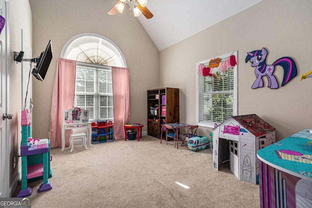 4110 Summit Chase, Gainesville, GA 30506 - rec room featuring a ceiling fan, vaulted ceiling, and carpet