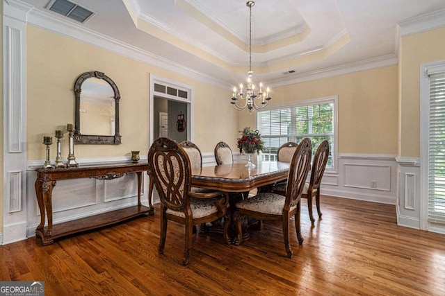 4110 Summit Chase, Gainesville, GA 30506 - dining room with a chandelier, wood finished floors, ornamental molding, wainscoting, and a decorative wall