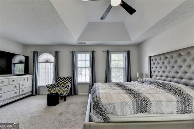 5385 Spotted Fawn Ct, Suwanee, GA 30024 - bedroom featuring carpet flooring, a ceiling fan, and a tray ceiling