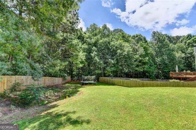 5385 Spotted Fawn Ct, Suwanee, GA 30024 - fenced backyard featuring a trampoline