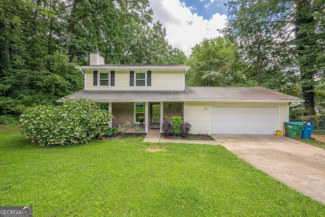 5868 Kingswood Ct NW, Norcross, GA 30093 - traditional-style home featuring a chimney, a garage, driveway, and a front lawn