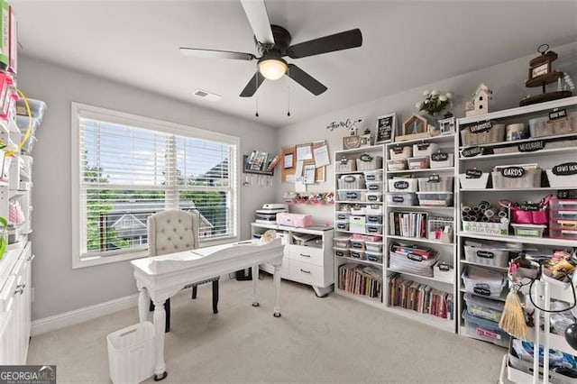 2213 Independence Ln, Buford, GA 30519 - carpeted home office featuring a ceiling fan and baseboards