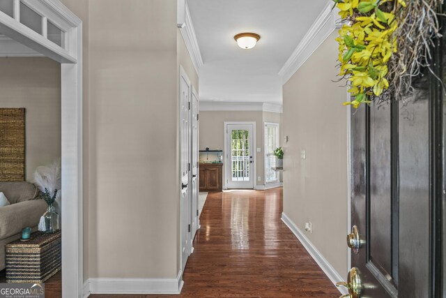 1120 Liberty Ln, Bogart, GA 30622 - entrance foyer with ornamental molding and dark wood-style flooring