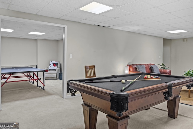 1120 Liberty Ln, Bogart, GA 30622 - game room with carpet, pool table, and a paneled ceiling