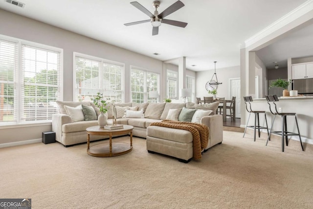 2000 Settindown Dr, Roswell, GA 30075 - living room with a ceiling fan and carpet flooring