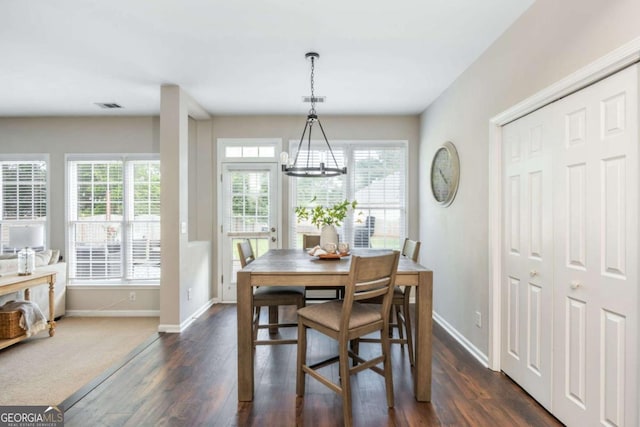 2000 Settindown Dr, Roswell, GA 30075 - dining room featuring a chandelier and dark wood-style floors