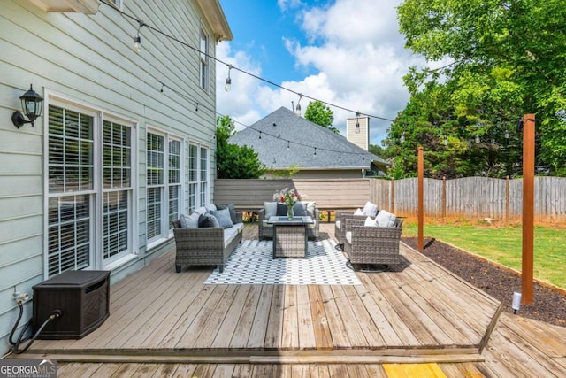 2000 Settindown Dr, Roswell, GA 30075 - deck featuring outdoor lounge area and a fenced backyard