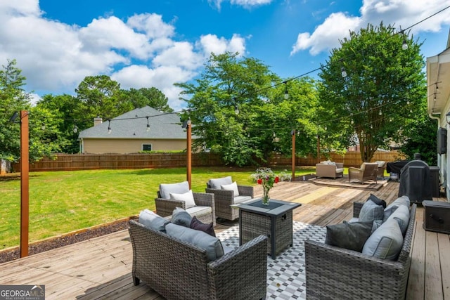 2000 Settindown Dr, Roswell, GA 30075 - deck with outdoor lounge area and a fenced backyard