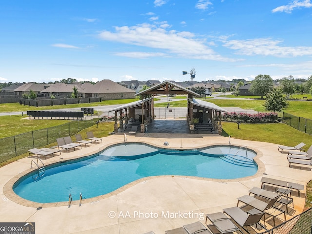 206 Barnyard Way, Perry, GA 31069 - view of pool featuring a gazebo, a residential view, and a patio area