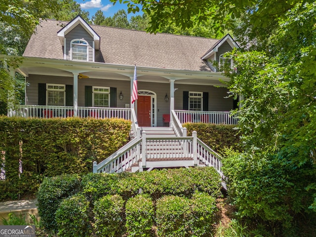 507 Wintergreen Way, Canton, GA 30115 - new england style home with stairs, a porch, and roof with shingles