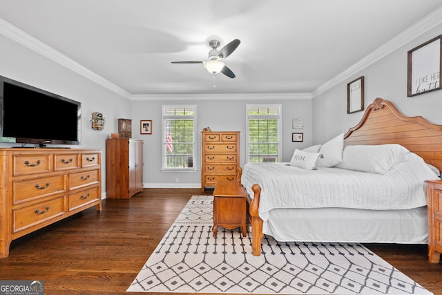 507 Wintergreen Way, Canton, GA 30115 - bedroom with dark wood-type flooring, crown molding, and ceiling fan